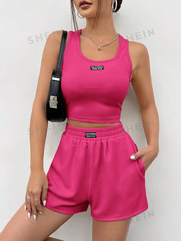 HollywoodFashion Pink Women's Crop Top & Shorts Summer Casual Wear